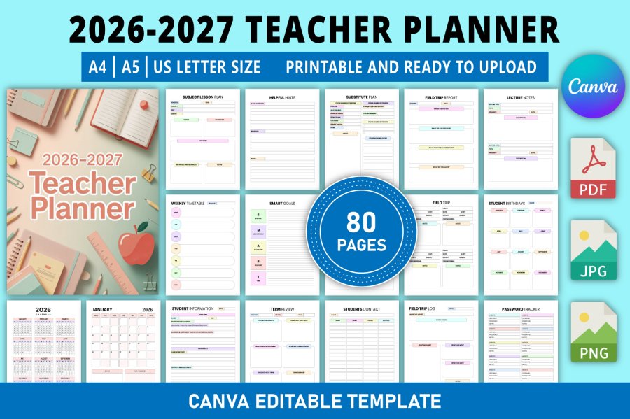 Editable Teacher Planner 2026-2027