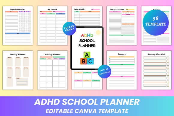Editable ADHD School Planner Canva