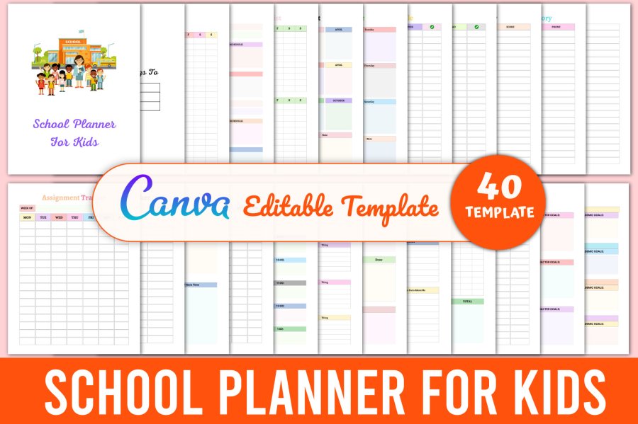 School Planner for Kids Canva Template