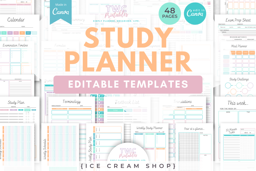 Ice Cream Study Planner Canva Templates