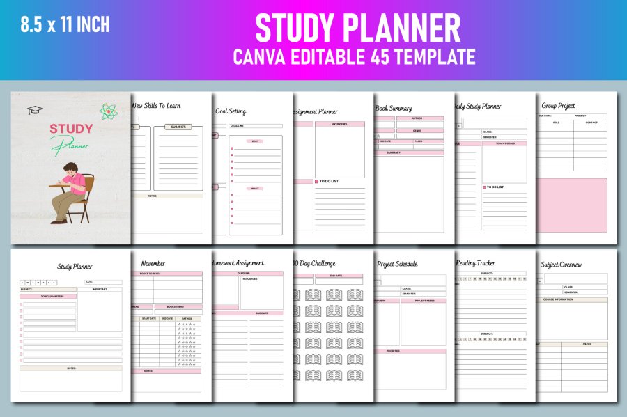 Editable Study Planner Canva Template