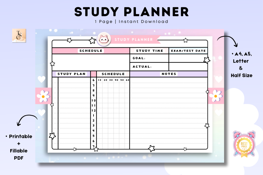 Cute Undated Study Planner Printable