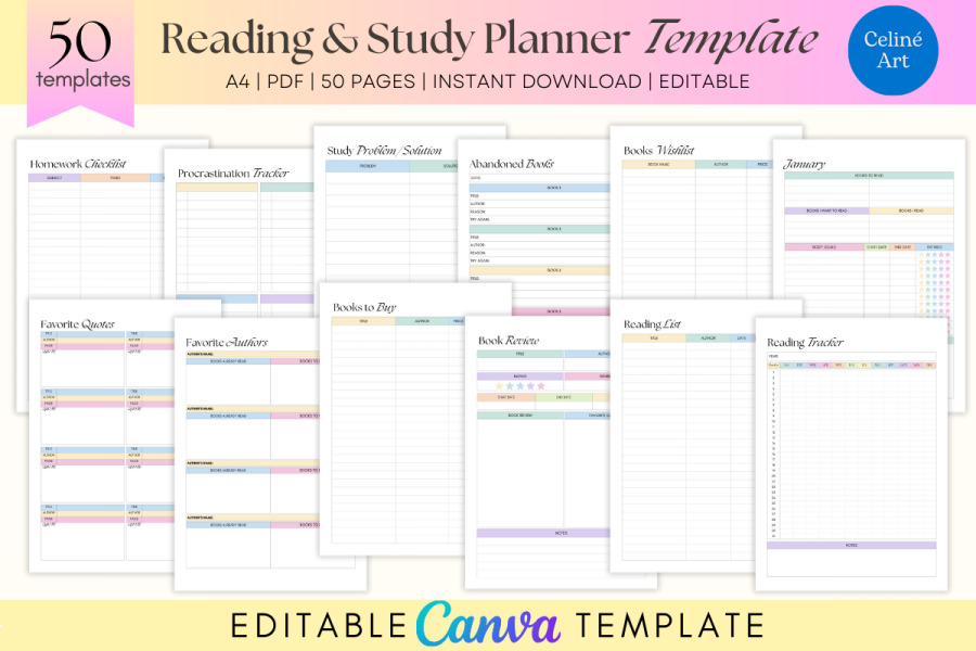 Reading and Study Planner Canva Template