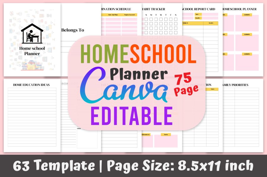 Homeschool Planner Printable Canva Template
