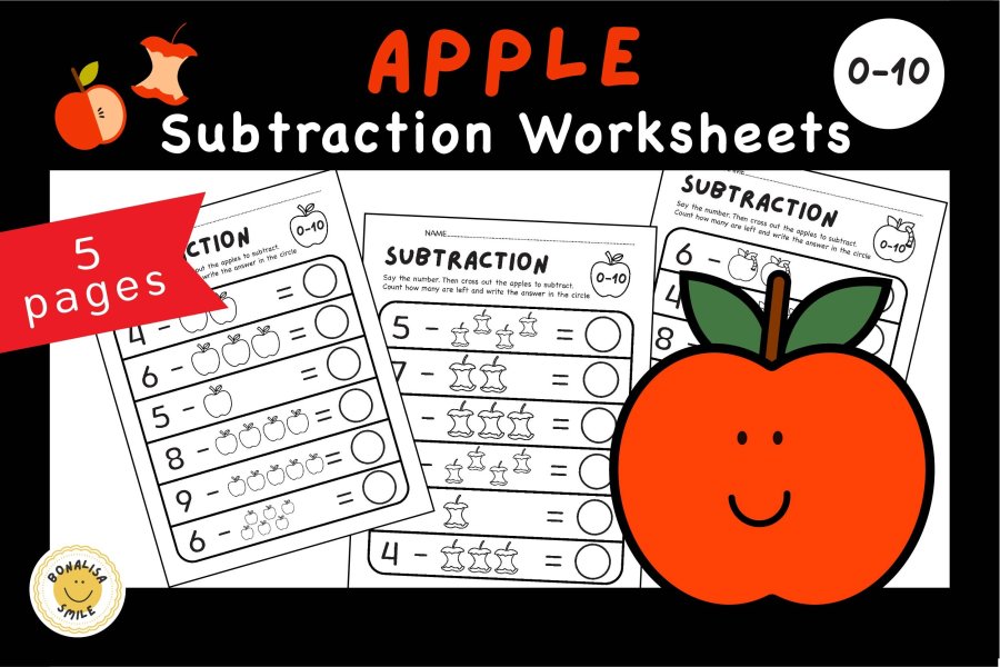 Autumn Apple Subtraction Worksheets
