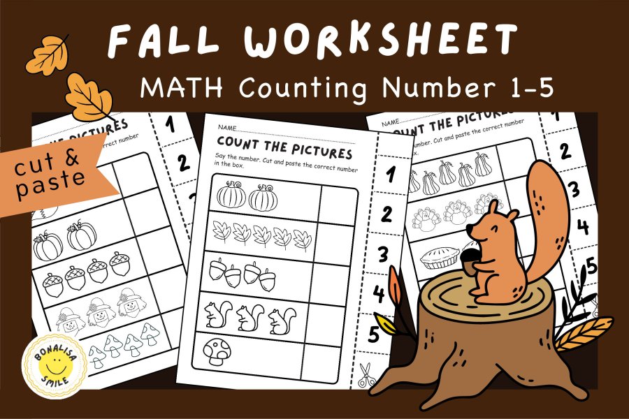 Fall Number Recognition Cut and Paste Worksheet