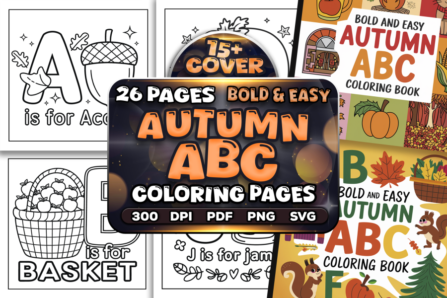 Bold Autumn ABC Coloring Pages