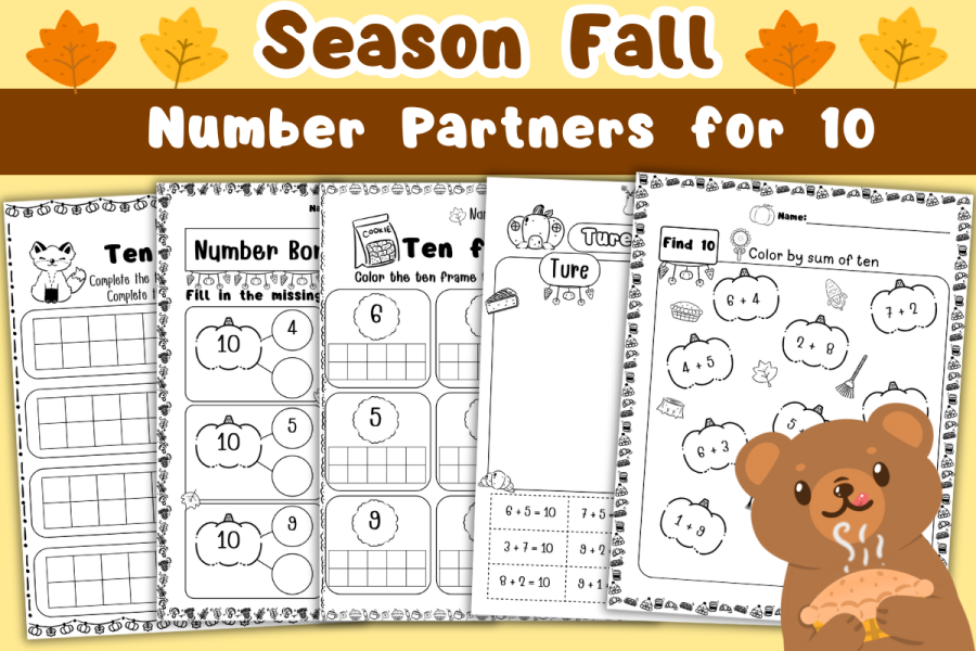 Fall Ten Frame Number Bonds Worksheets