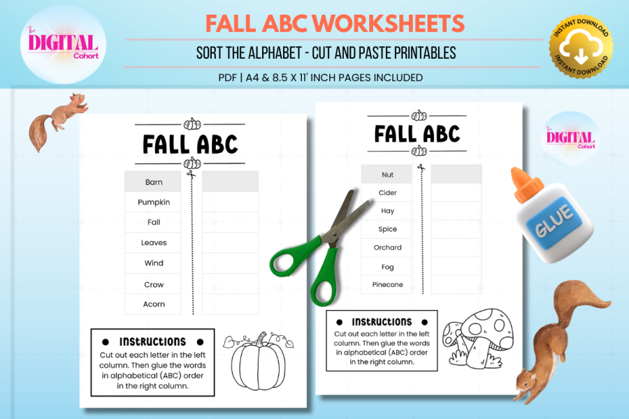 Fall Alphabet Word Sorting Worksheet