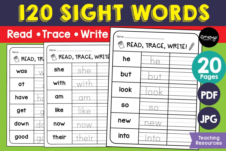 120 Sight Words Read Trace Write Worksheets