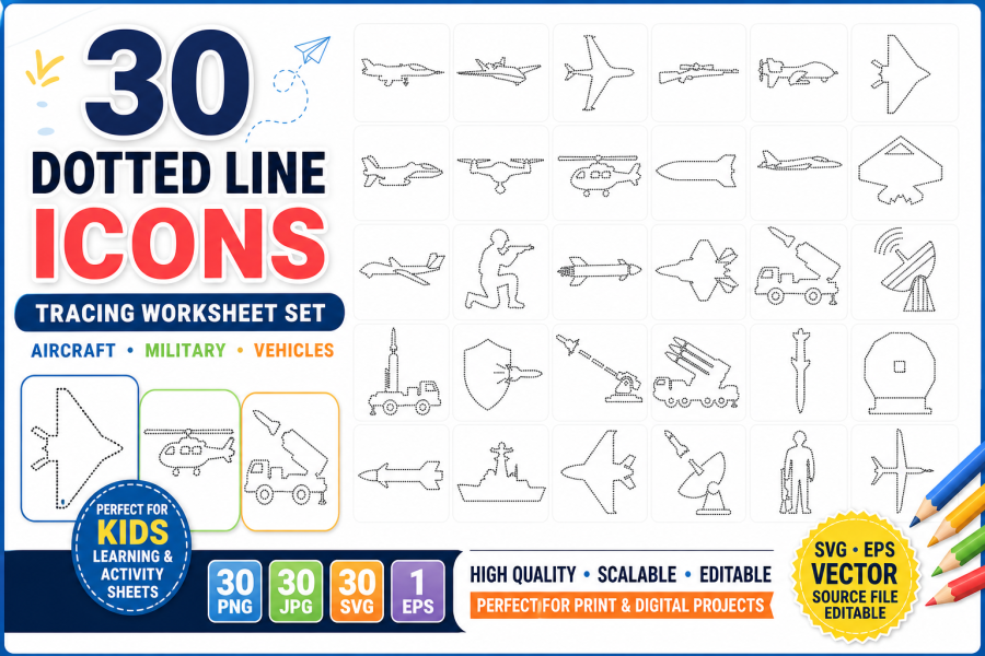 Dotted Line Tracing Icons Set