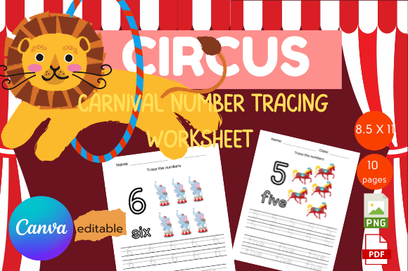 Carnival Circus Number Tracing Worksheets