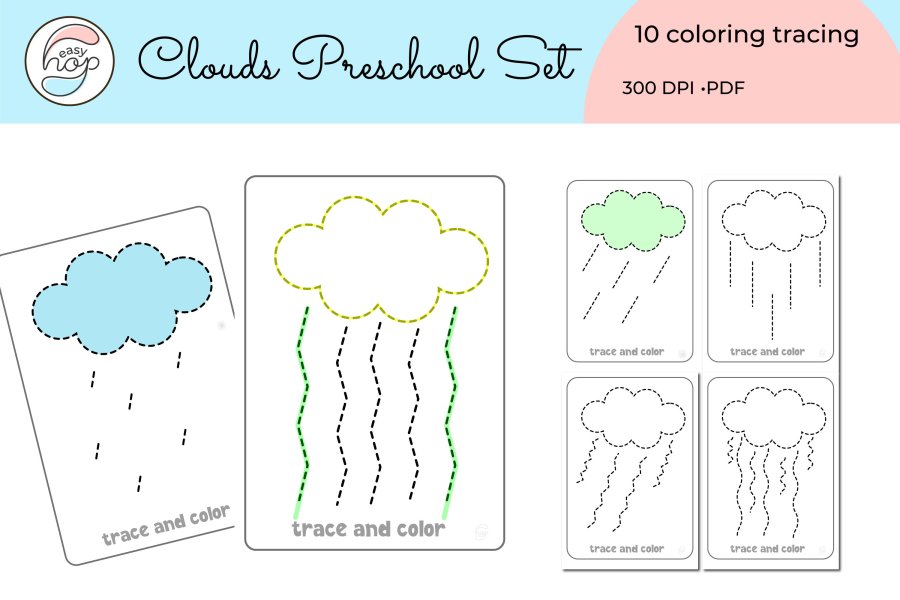 Clouds Tracing Preschool Activity Pack