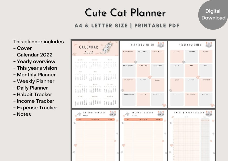 Cute Cat Printable Planner