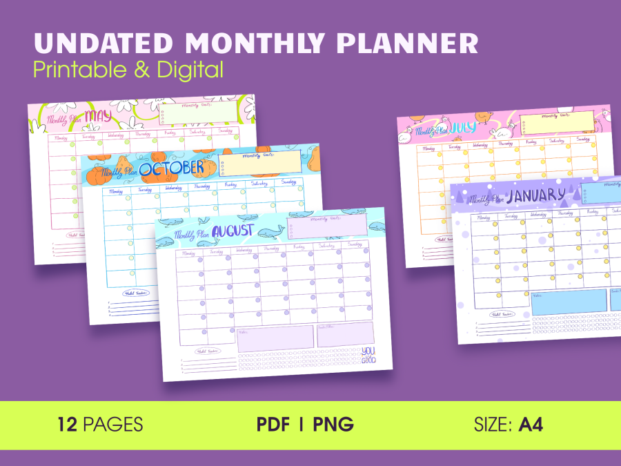 Undated Monthly Planner with Habit Tracker