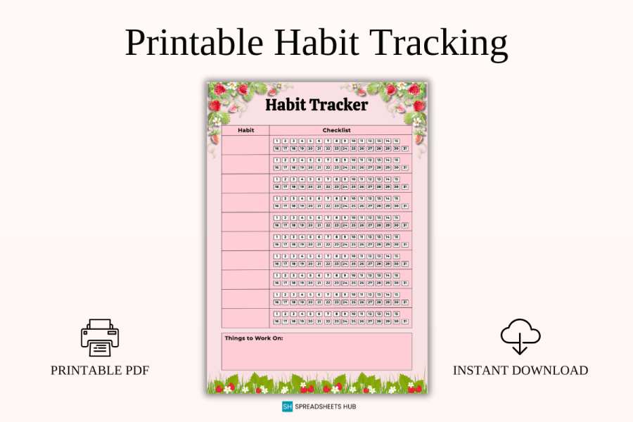 Pink Strawberry Floral Habit Tracker