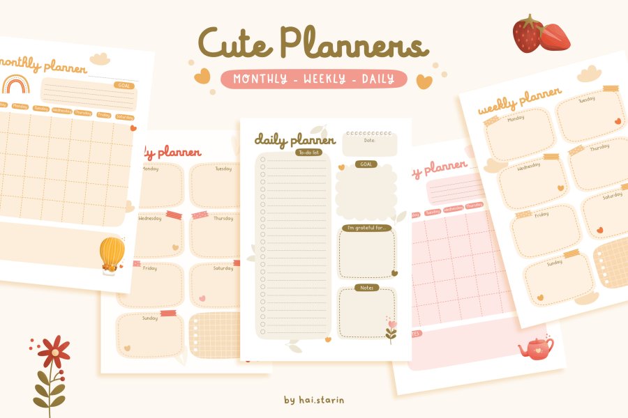 Cute Monthly Weekly Daily Planners