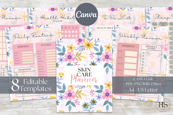 Pink Floral Skincare Planner Templates