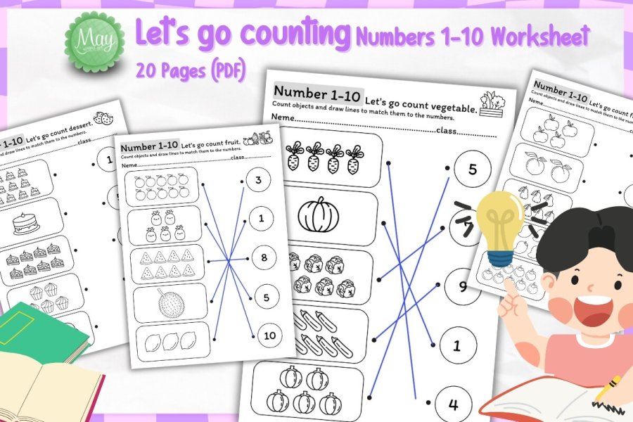 Let's Go Counting 1-10 Worksheet Pack