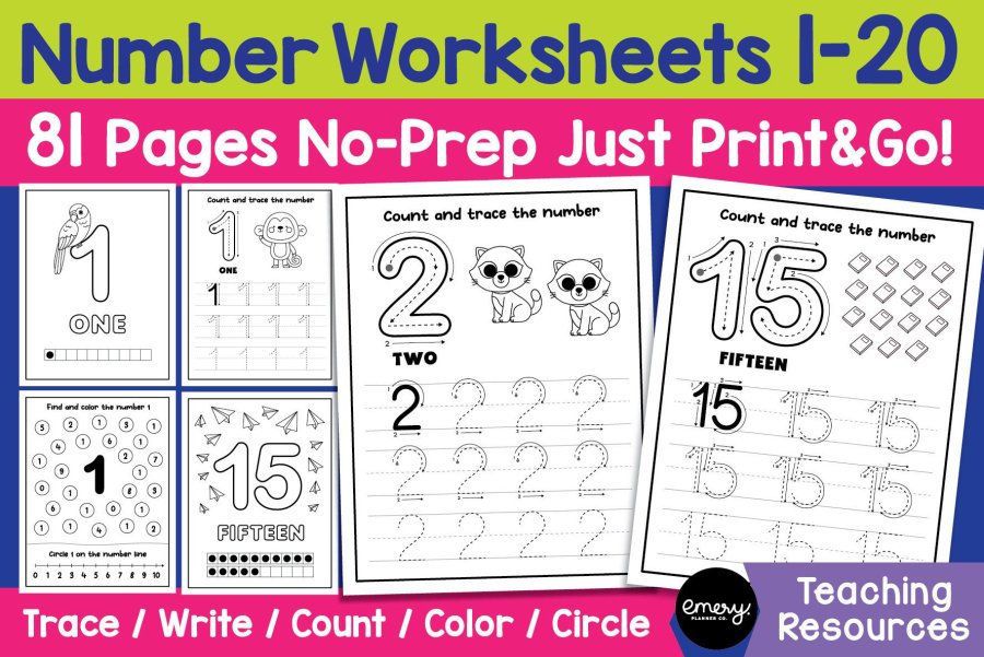 Number Writing Practice Worksheets 1-20