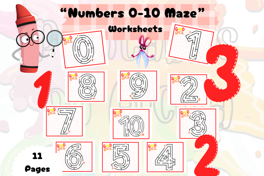 Numbers 0-10 Maze Worksheets