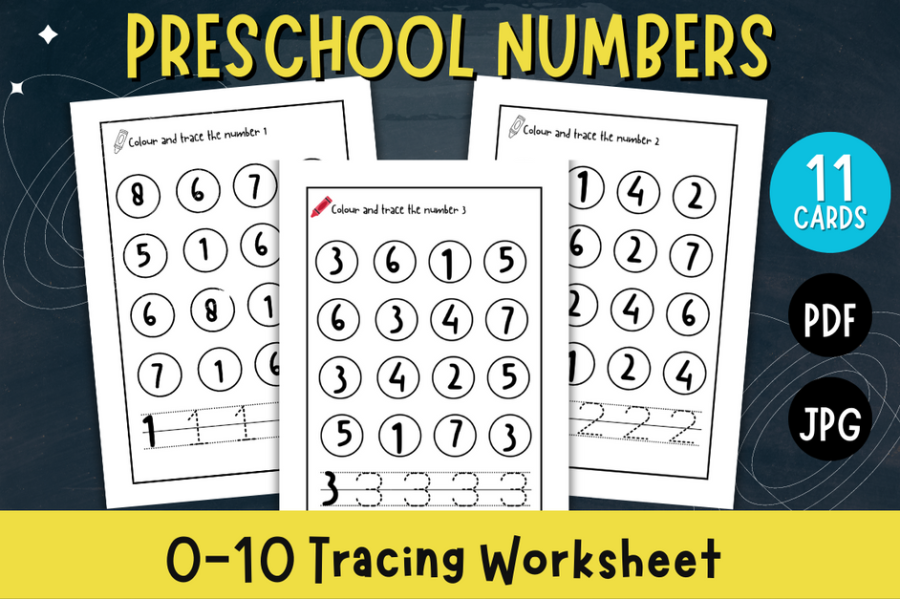 Preschool Numbers 0-10 Tracing Worksheet