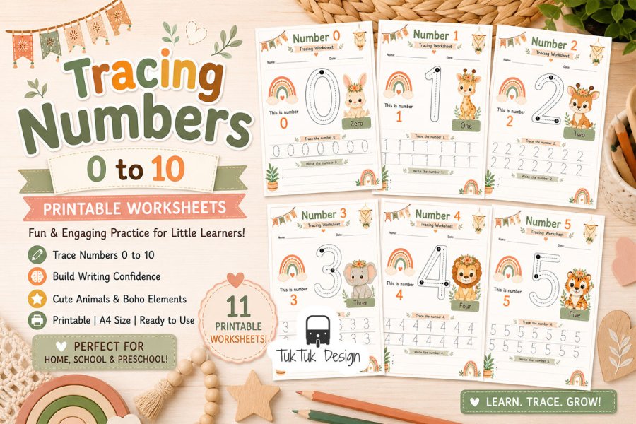 Tracing Numbers 0–10 Worksheets