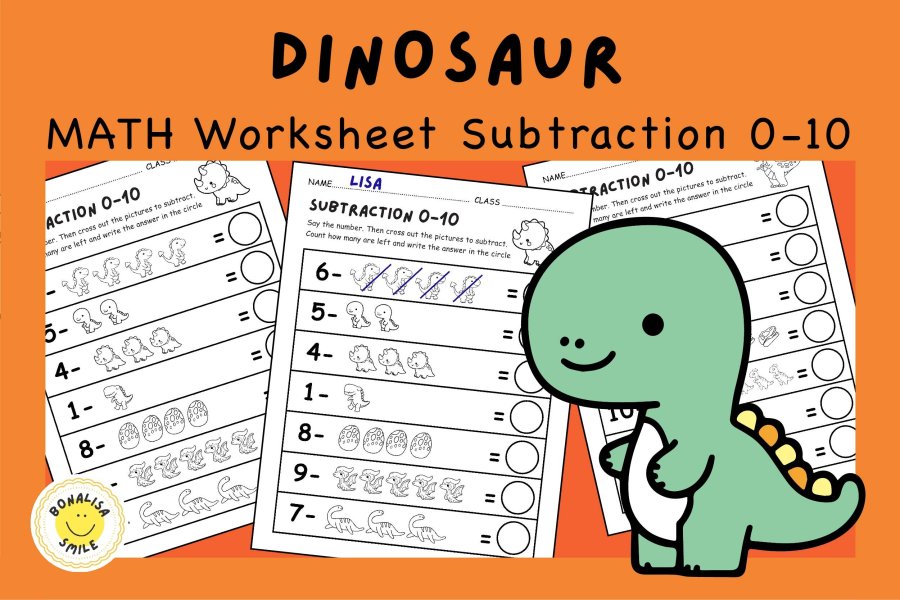Dinosaur Subtraction Math Worksheets