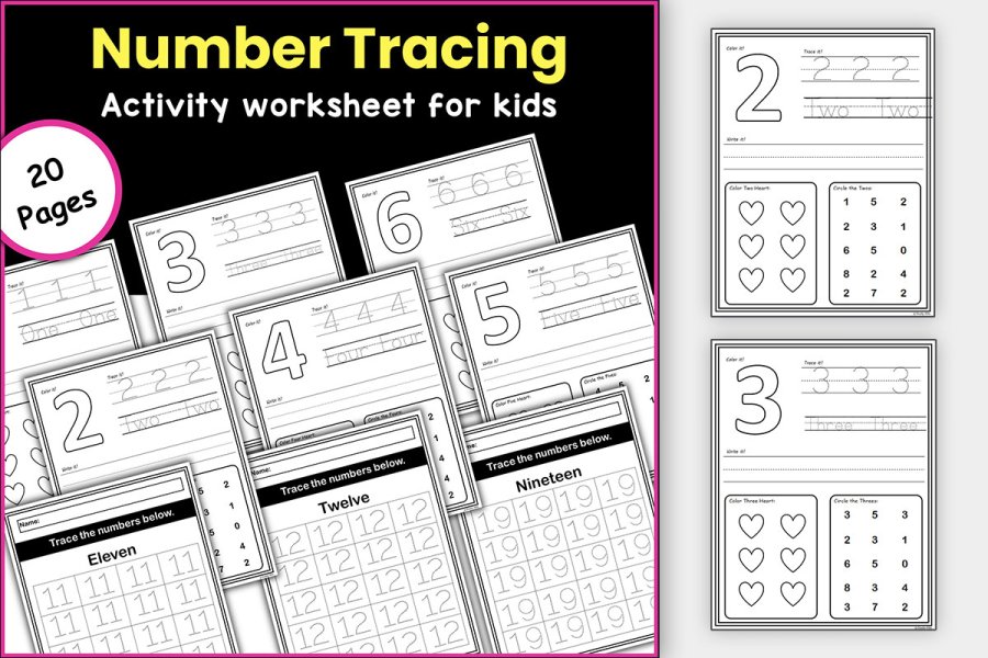 0–20 Number Tracing Worksheets