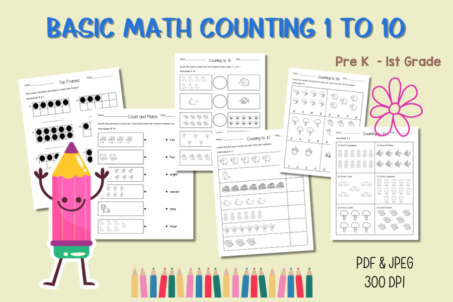 Basic Math Counting Worksheets 1 to 10