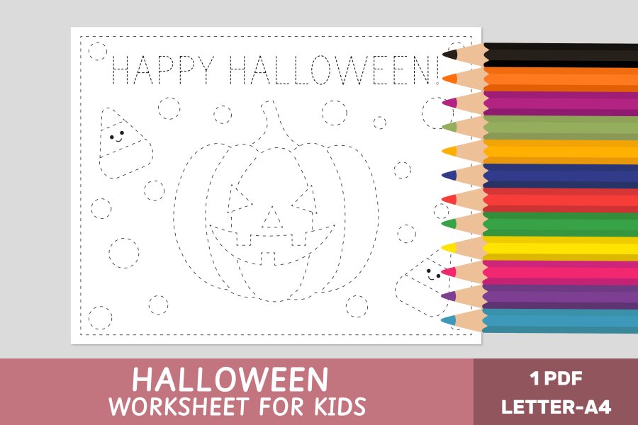 Halloween Trace and Color Worksheet