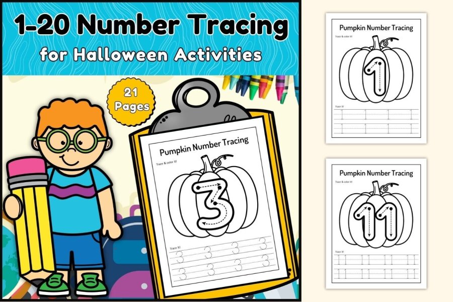 Halloween Number Tracing Worksheets 1-20