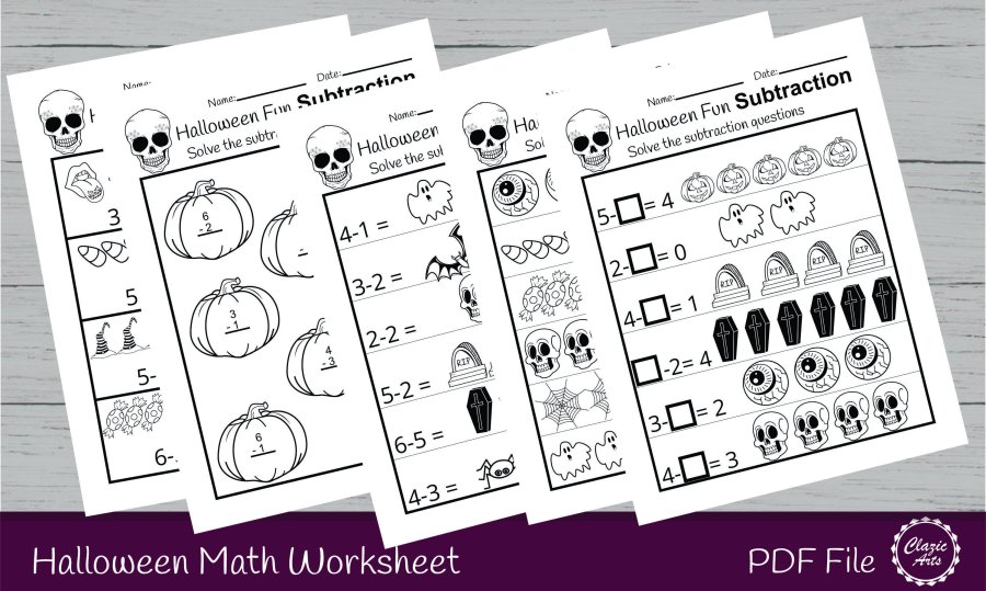 Halloween Subtraction Math Worksheets