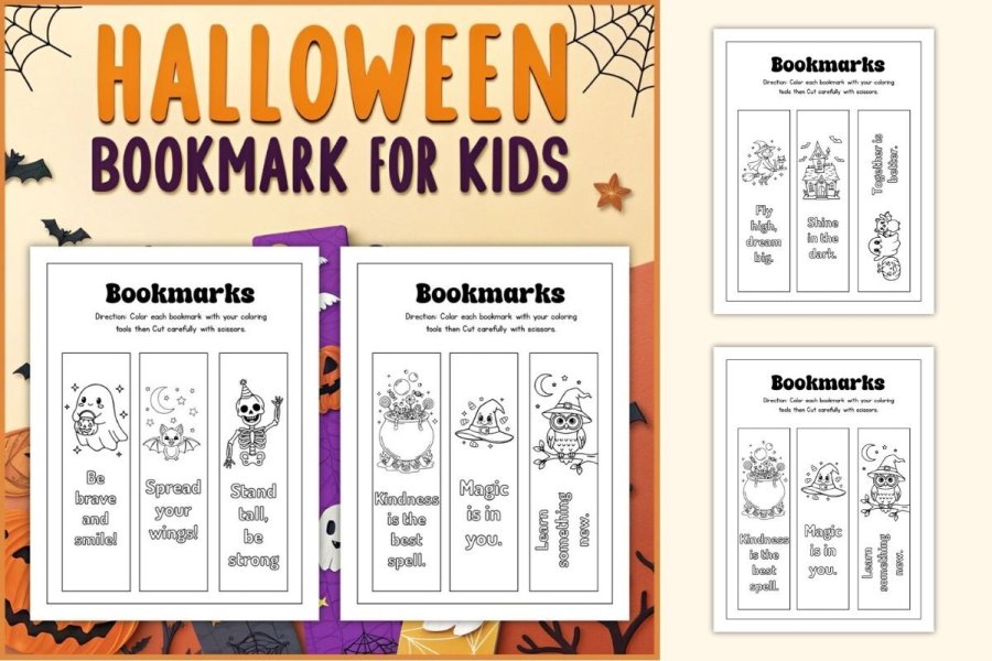 Halloween Bookmark Coloring Worksheets