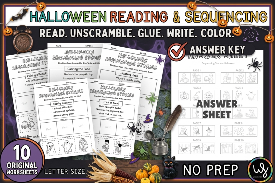 Halloween Reading and Sequencing Worksheets