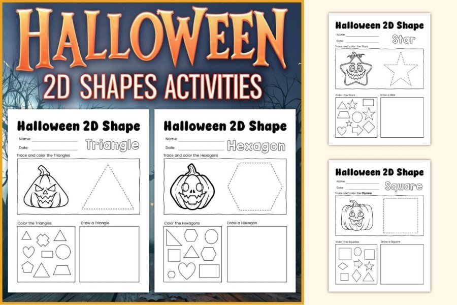 Halloween 2D Shape Worksheets