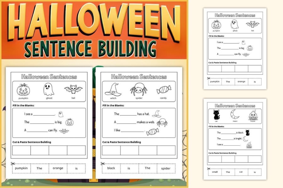 Halloween Sentence Building Worksheets