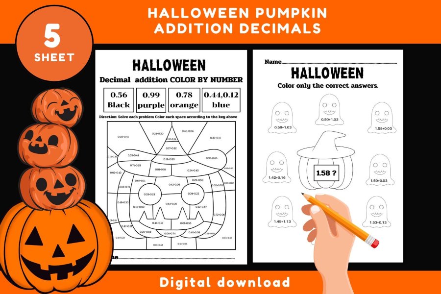 Halloween Pumpkin Addition Color by Number