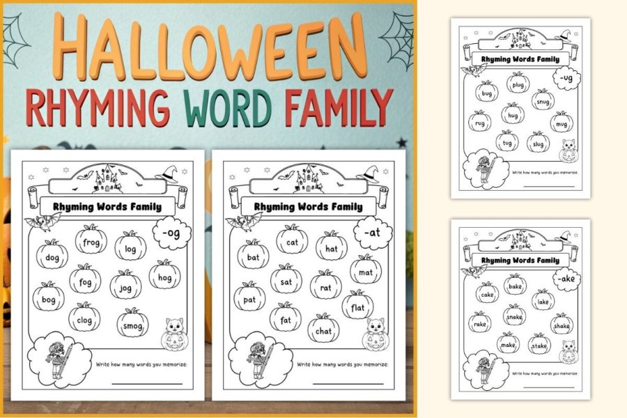 Halloween Rhyming Word Family Worksheets