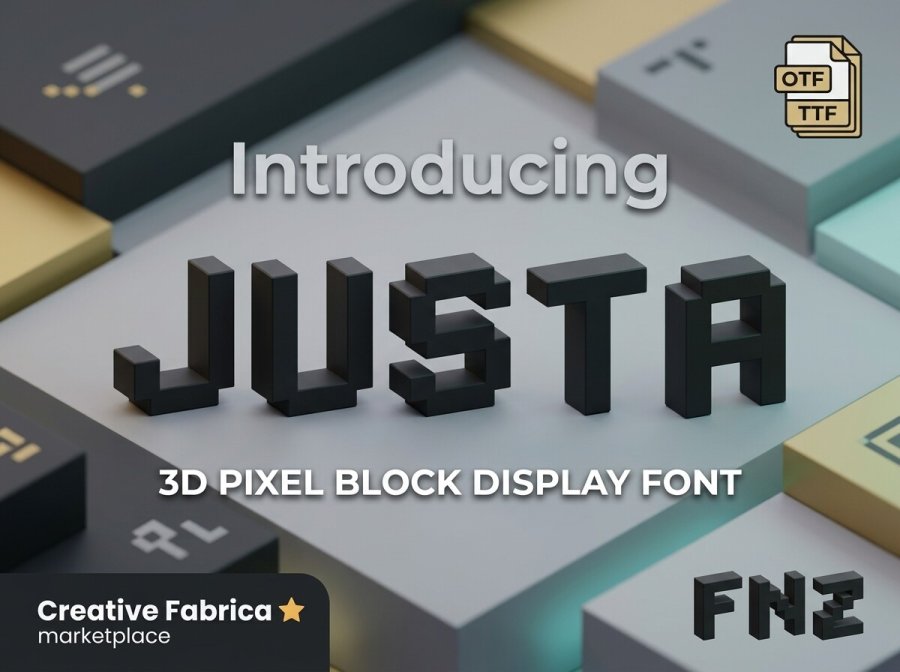 Justa 3D Pixel Block Font