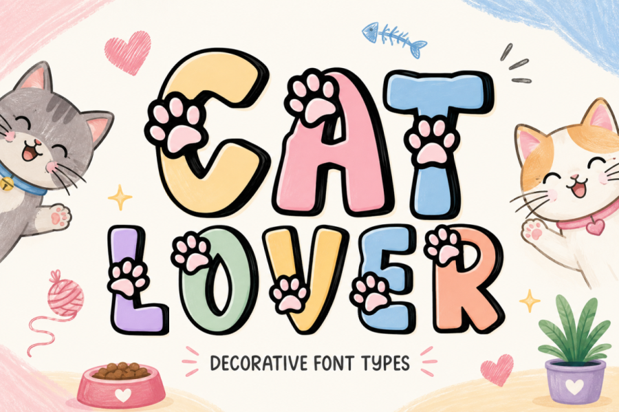 Cat Lover Paw Print Display Font
