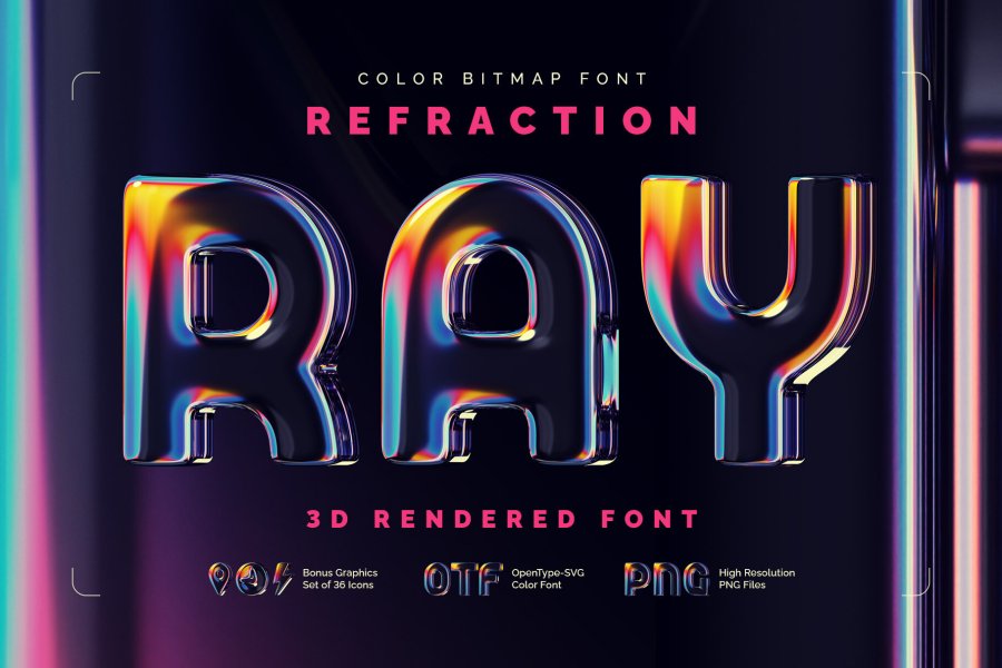 Refraction Ray Colorful 3D Glass Font