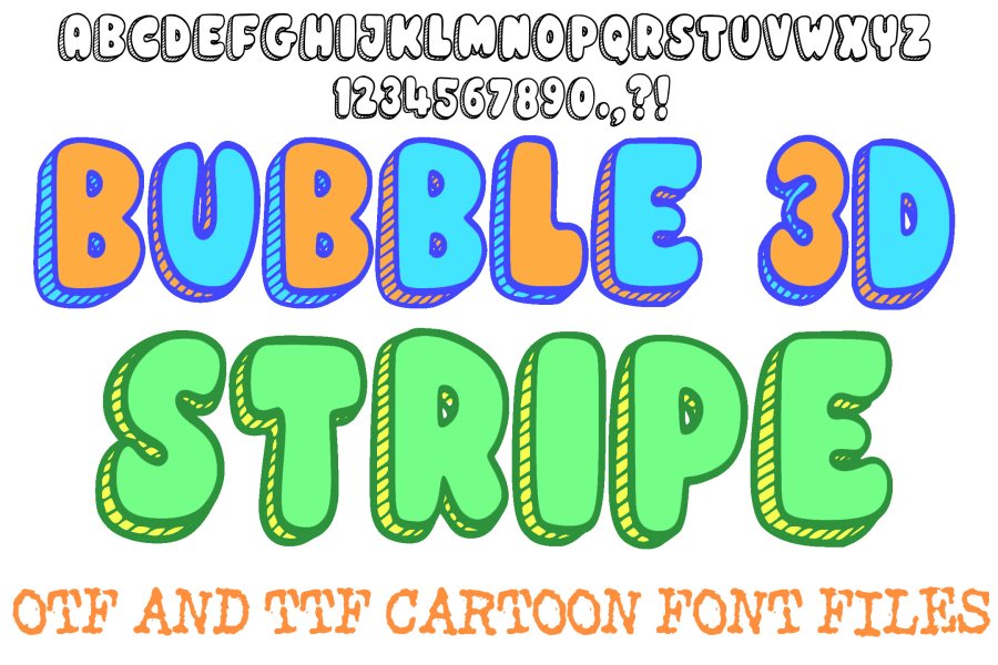 3D Bubble Stripe Cartoon Font