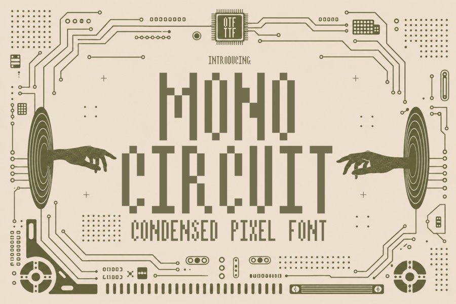 Mono Circuit Pixel Display Font