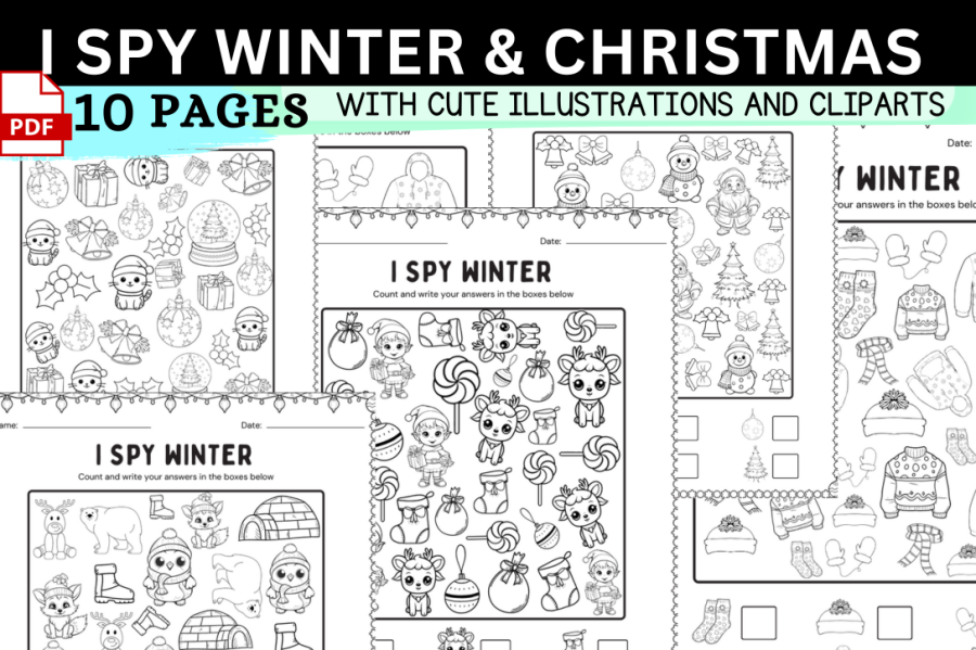 Winter Christmas I Spy Counting Worksheets